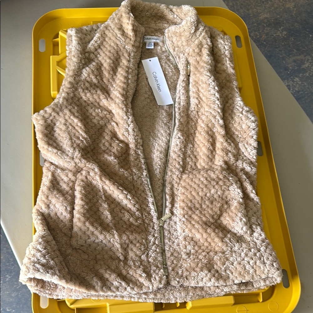 Calvin Klein Tan Fleece zip up Vest